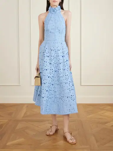 Rebecca Vallance Nuvola Appliquéd Broderie Anglaise Cotton Halterneck Midi Dress | Thumbnail 2 Rebecca Vallance Nuvola Appliquéd Broderie Anglaise Cotton Halterneck Midi Dress | Thumbnail 2