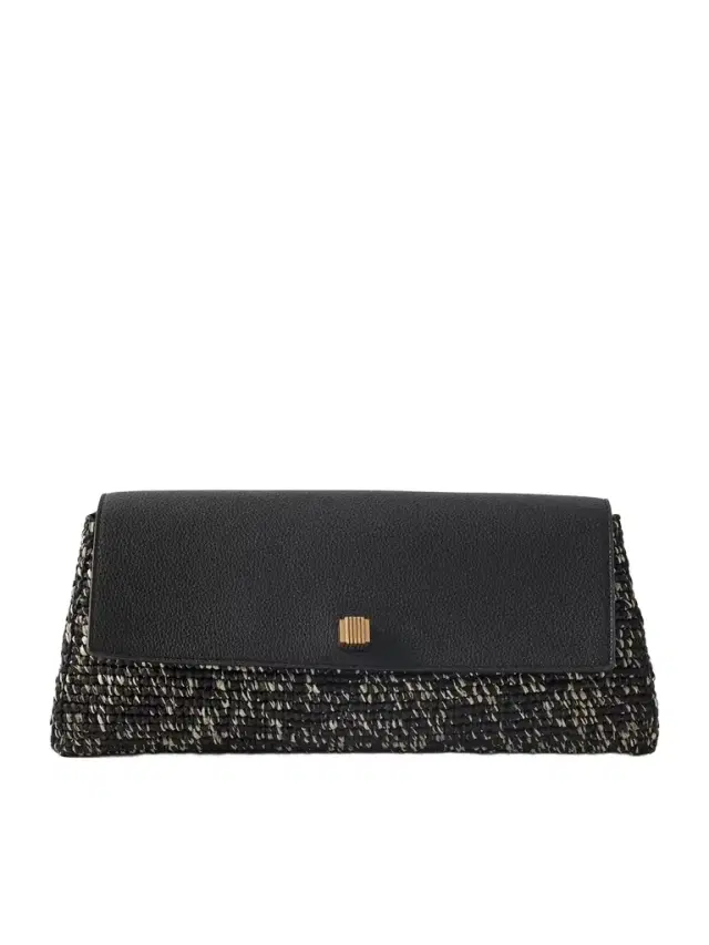 Audrey Textured-leather And Raffia Clutch