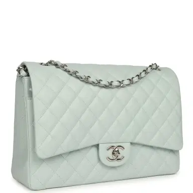 Chanel Chanel Maxi Classic Double Flap Bag Light Blue Shiny Caviar Silver Hardware | Thumbnail 2 Chanel Chanel Maxi Classic Double Flap Bag Light Blue Shiny Caviar Silver Hardware | Thumbnail 2