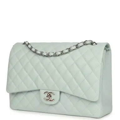 Chanel Chanel Maxi Classic Double Flap Bag Light Blue Shiny Caviar Silver Hardware | Thumbnail 5 Chanel Chanel Maxi Classic Double Flap Bag Light Blue Shiny Caviar Silver Hardware | Thumbnail 5