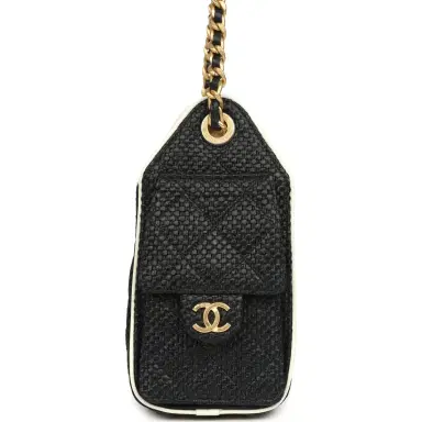 Chanel Chanel Mini 25 Hobo Bag Black Raffia and White Calfskin Antique Gold Hardware | Thumbnail 4