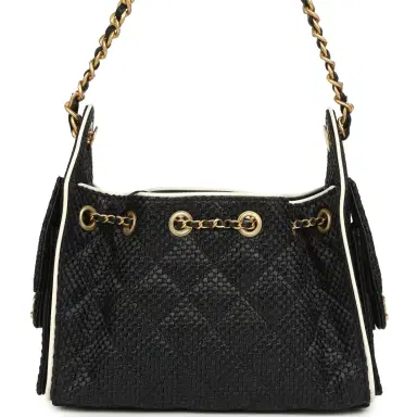 Chanel Chanel Mini 25 Hobo Bag Black Raffia and White Calfskin Antique Gold Hardware | Thumbnail 5