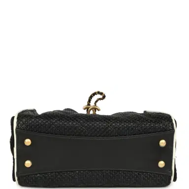 Chanel Chanel Mini 25 Hobo Bag Black Raffia and White Calfskin Antique Gold Hardware | Thumbnail 7