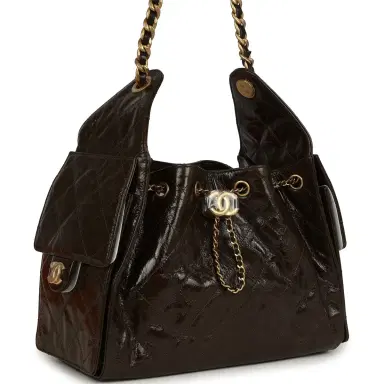 Chanel Chanel Small 25 Hobo Bag Khaki Shiny Aged Crumpled Calfskin Antique Gold Hardware | Thumbnail 2