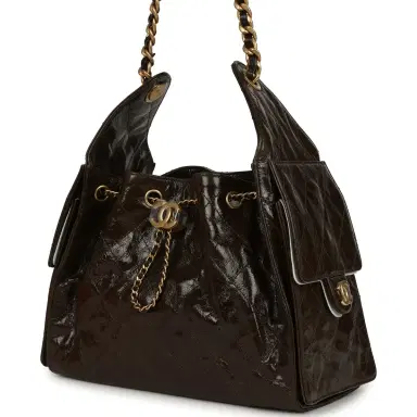 Chanel Chanel Small 25 Hobo Bag Khaki Shiny Aged Crumpled Calfskin Antique Gold Hardware | Thumbnail 5