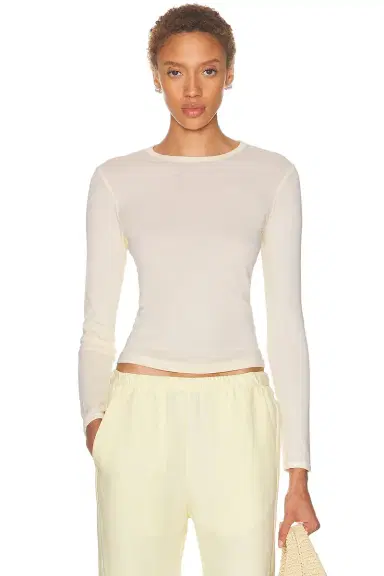 ENZA COSTA Fine Supima Cotton Long Sleeve Crewneck Top | Thumbnail 1