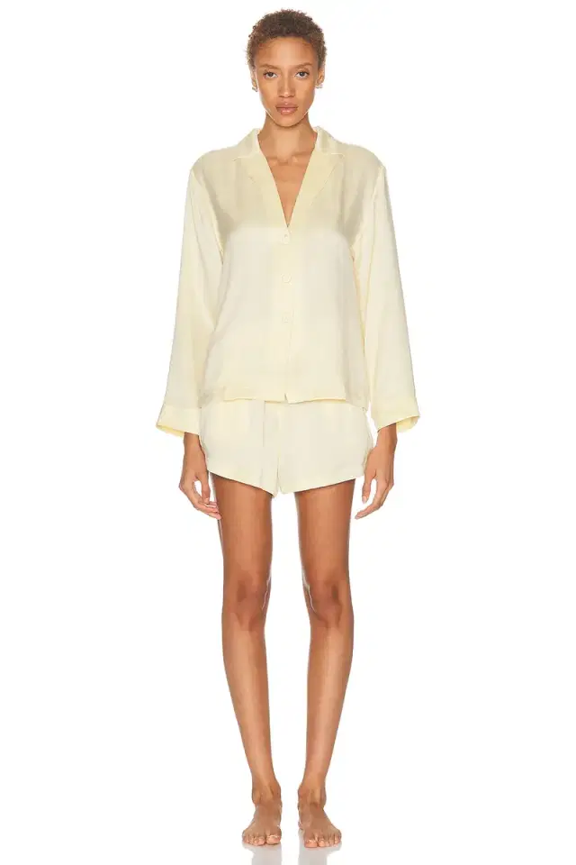 Lunya Washable Silk Button Up Long Sleeve Short Pajama Set