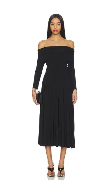 Norma Kamali 3/4 Sleeve Cowl Neck Flared Dress | Thumbnail 1 Norma Kamali 3/4 Sleeve Cowl Neck Flared Dress | Thumbnail 1