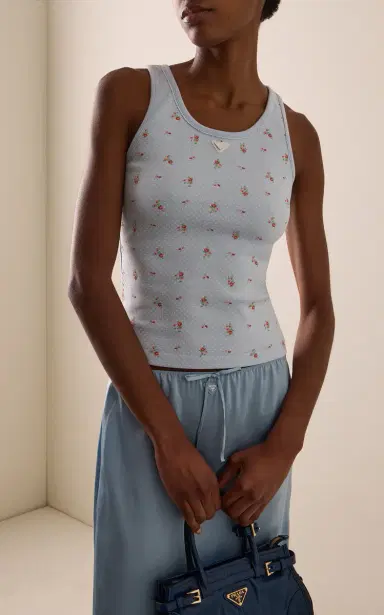 Prada Bouquet-Print Cotton Tank Top | Thumbnail 2
