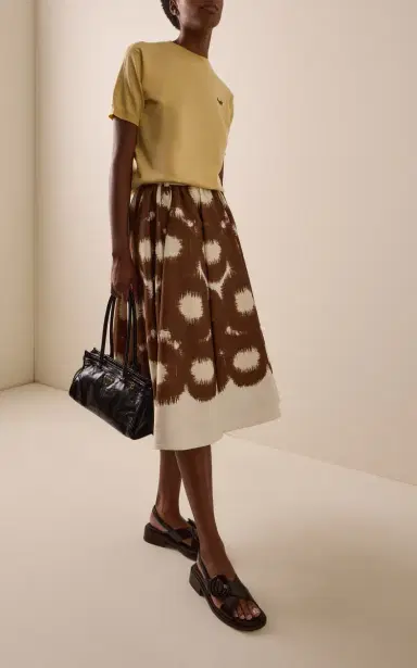 Prada Pleated Printed Cotton-Canvas Midi Skirt | Thumbnail 2 Prada Pleated Printed Cotton-Canvas Midi Skirt | Thumbnail 2
