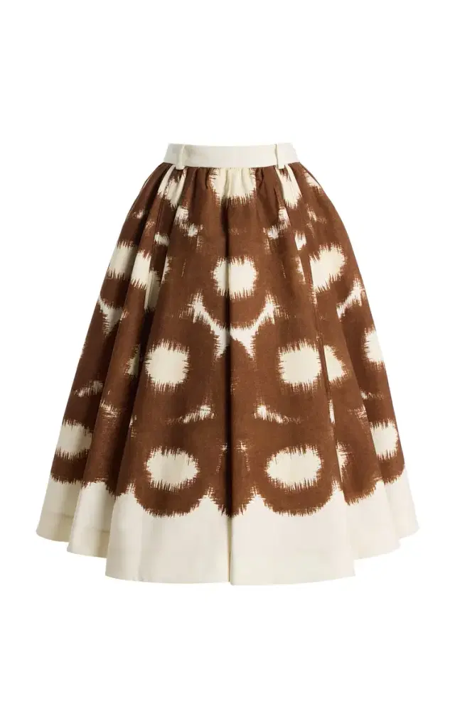 Pleated Printed Cotton-Canvas Midi Skirt