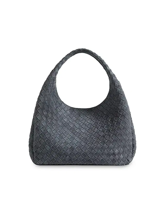 Bottega Veneta Women's Campana  Intrecciato Suede Shoulder Bag - Cloudy Indigo