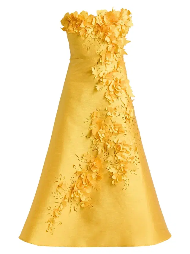 Badgley Mischka Women's Floral Applique Strapless Cocktail Dress - Marigold