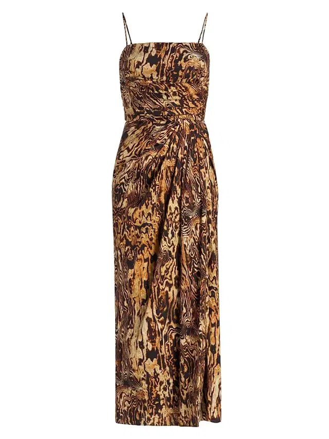 Adam Lippes Women's Cari Printed Stretch-Cotton Poplin Midi-Dress - Copper Multi