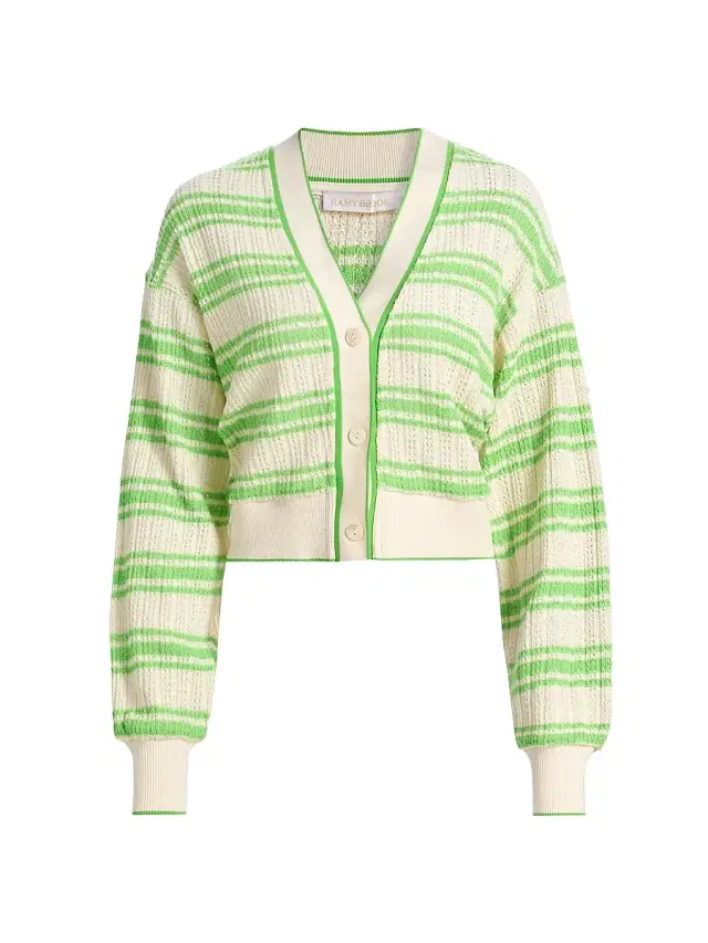 Ramy Brook Women's Romy Striped Open-Knit Cardigan - Bright Lime Stripe