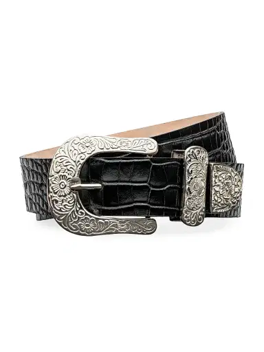 L'Agence Women's Otera Croc-Embossed Leather Belt - Black Croc Embossed - Size Large | Thumbnail 3 L'Agence Women's Otera Croc-Embossed Leather Belt - Black Croc Embossed - Size Large | Thumbnail 3