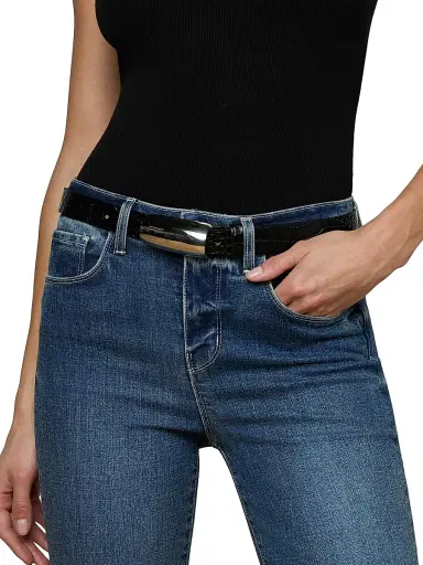 L'Agence Women's Marlowe Lizard-Embossed Leather Belt - Black Croc - Size XL | Thumbnail 2