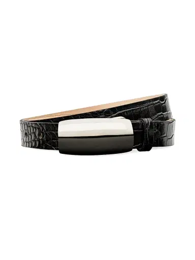 L'Agence Women's Marlowe Lizard-Embossed Leather Belt - Black Croc - Size XL | Thumbnail 3