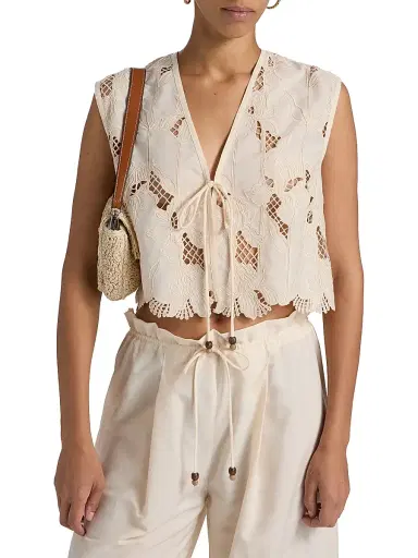 Sabina Musáyev Women's Sorrento Guipure Lace Vest - Ivory - Size XL | Thumbnail 3