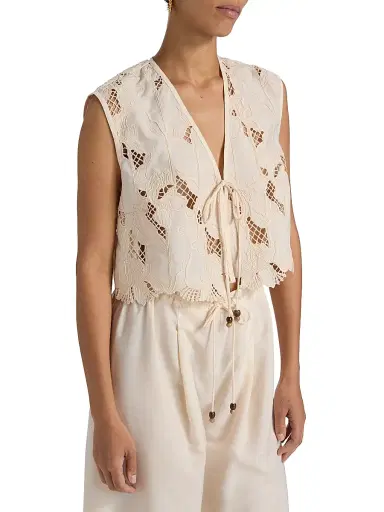 Sabina Musáyev Women's Sorrento Guipure Lace Vest - Ivory - Size XL | Thumbnail 4