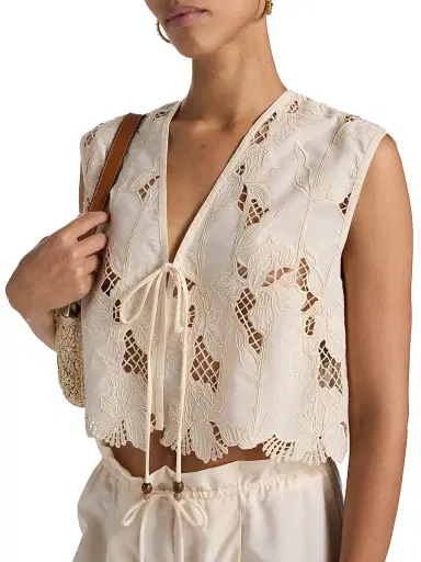 Sabina Musáyev Women's Sorrento Guipure Lace Vest - Ivory - Size XL | Thumbnail 6