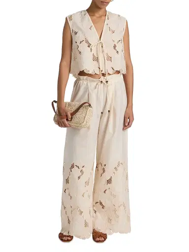 Sabina Musáyev Women's Miguel Poplin Drawstring Pants - Ivory - Size XL | Thumbnail 2