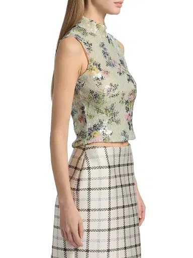 Brandon Maxwell Women's Piper Floral Sequined Top - Green Floral | Thumbnail 4