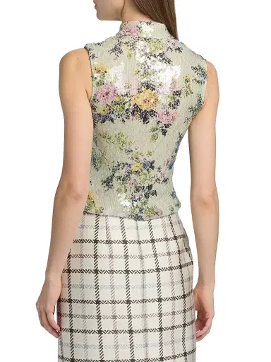 Brandon Maxwell Women's Piper Floral Sequined Top - Green Floral | Thumbnail 5