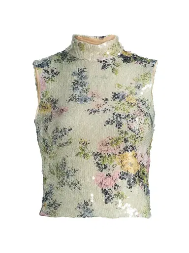 Brandon Maxwell Women's Piper Floral Sequined Top - Green Floral | Thumbnail 1