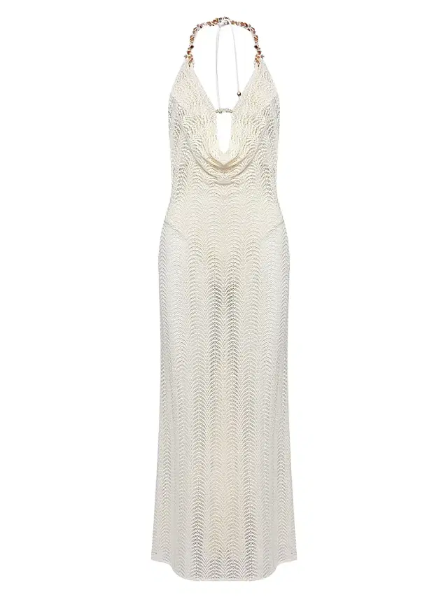 PatBO Women's Wave Mesh Halterneck Dress - Off White