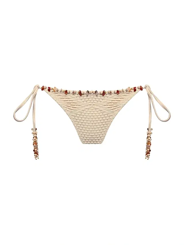 PatBO Women's Beaded Mesh Bikini Bottom - Beige