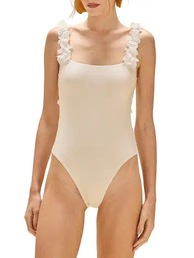 PatBO Women's Sunstone Floral Appliqué One-Piece Swimsuit - Off White | Thumbnail 3