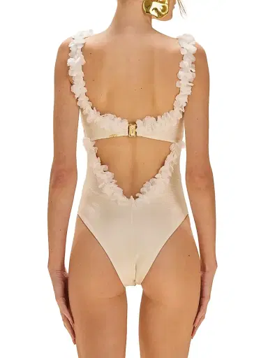 PatBO Women's Sunstone Floral Appliqué One-Piece Swimsuit - Off White | Thumbnail 5