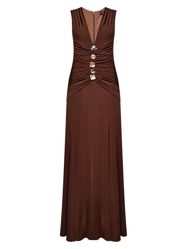 PatBO Women's Moonlit Jersey Plunge Gown - Brown