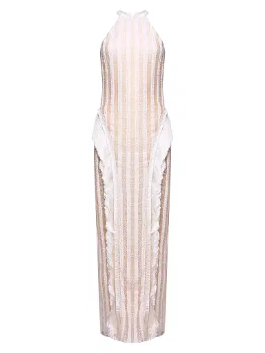 PatBo Women's Celeste Knit Halter Gown - Off White - Size Small | Thumbnail 1 PatBo Women's Celeste Knit Halter Gown - Off White - Size Small | Thumbnail 1