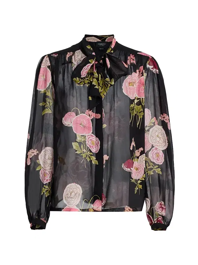 Women's Floral Silk Georgette Blouse - Black Multi