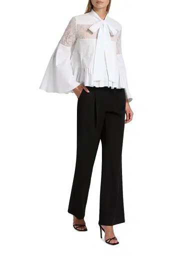 Giambattista Valli Women's Lace-Trimmed Cotton Blouse - Off White - Size 00 | Thumbnail 2