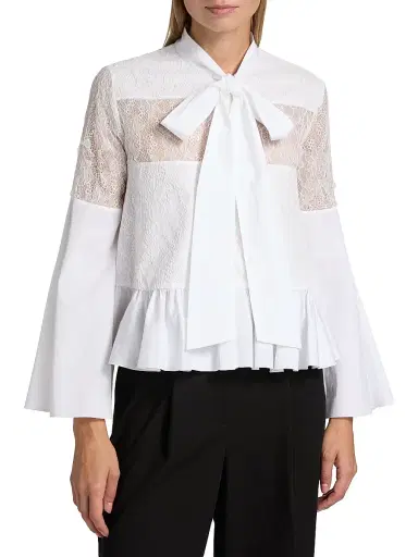 Giambattista Valli Women's Lace-Trimmed Cotton Blouse - Off White - Size 00 | Thumbnail 3