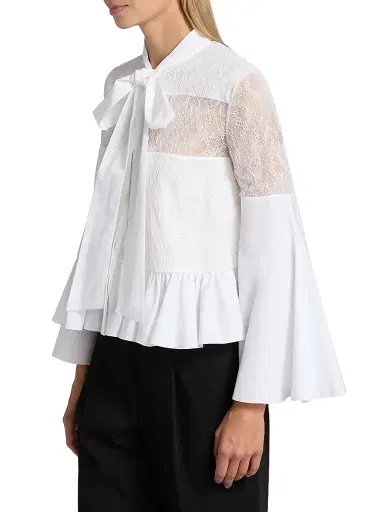 Giambattista Valli Women's Lace-Trimmed Cotton Blouse - Off White - Size 00 | Thumbnail 4