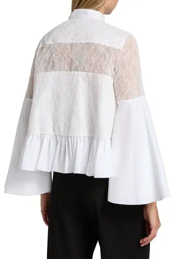 Giambattista Valli Women's Lace-Trimmed Cotton Blouse - Off White - Size 00 | Thumbnail 5