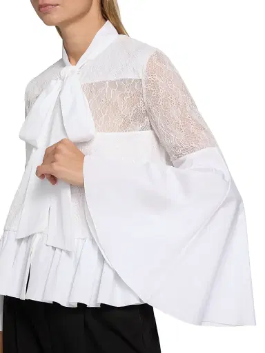 Giambattista Valli Women's Lace-Trimmed Cotton Blouse - Off White - Size 00 | Thumbnail 6