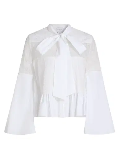 Giambattista Valli Women's Lace-Trimmed Cotton Blouse - Off White - Size 00 | Thumbnail 1