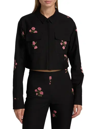 Giambattista Valli Women's Floral Fil Coupé Cotton Crop Jacket - Black Multi - Size 8 | Thumbnail 3 Giambattista Valli Women's Floral Fil Coupé Cotton Crop Jacket - Black Multi - Size 8 | Thumbnail 3