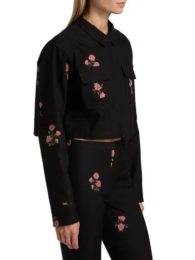Giambattista Valli Women's Floral Fil Coupé Cotton Crop Jacket - Black Multi - Size 8 | Thumbnail 4 Giambattista Valli Women's Floral Fil Coupé Cotton Crop Jacket - Black Multi - Size 8 | Thumbnail 4