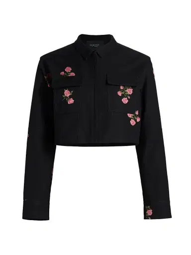 Giambattista Valli Women's Floral Fil Coupé Cotton Crop Jacket - Black Multi - Size 8 | Thumbnail 1 Giambattista Valli Women's Floral Fil Coupé Cotton Crop Jacket - Black Multi - Size 8 | Thumbnail 1