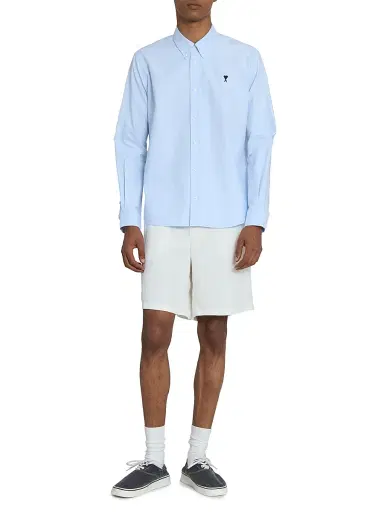 AMI PARIS Men's Embroidered Logo Cotton Button-Down Shirt - Sky Blue - Size XXL | Thumbnail 2