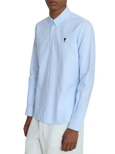AMI PARIS Men's Embroidered Logo Cotton Button-Down Shirt - Sky Blue - Size XXL | Thumbnail 6