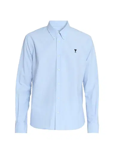 AMI PARIS Men's Embroidered Logo Cotton Button-Down Shirt - Sky Blue - Size XXL | Thumbnail 1