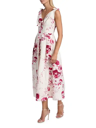 Giambattista Valli Women's Floral Cotton Poplin Midi-Dress - Ivory Multi | Thumbnail 4 Giambattista Valli Women's Floral Cotton Poplin Midi-Dress - Ivory Multi | Thumbnail 4