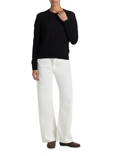 Loulou de Saison Women's Kita Fine Crewneck Cardigan - Black - Size XS | Thumbnail 2 Loulou de Saison Women's Kita Fine Crewneck Cardigan - Black - Size XS | Thumbnail 2